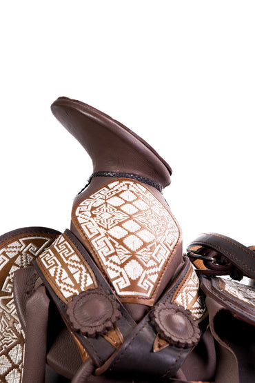 MONTURA BORDADA EN HILO DE ALGODÓN VAQUETA 4 CHOCOLATE S/ HERRAJES CUADRADA