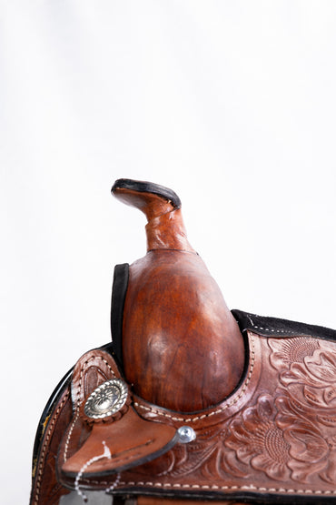 MONTURA TEXANA GRABADA COCIDA A MANO FUSTE 16 CHOCOLATE