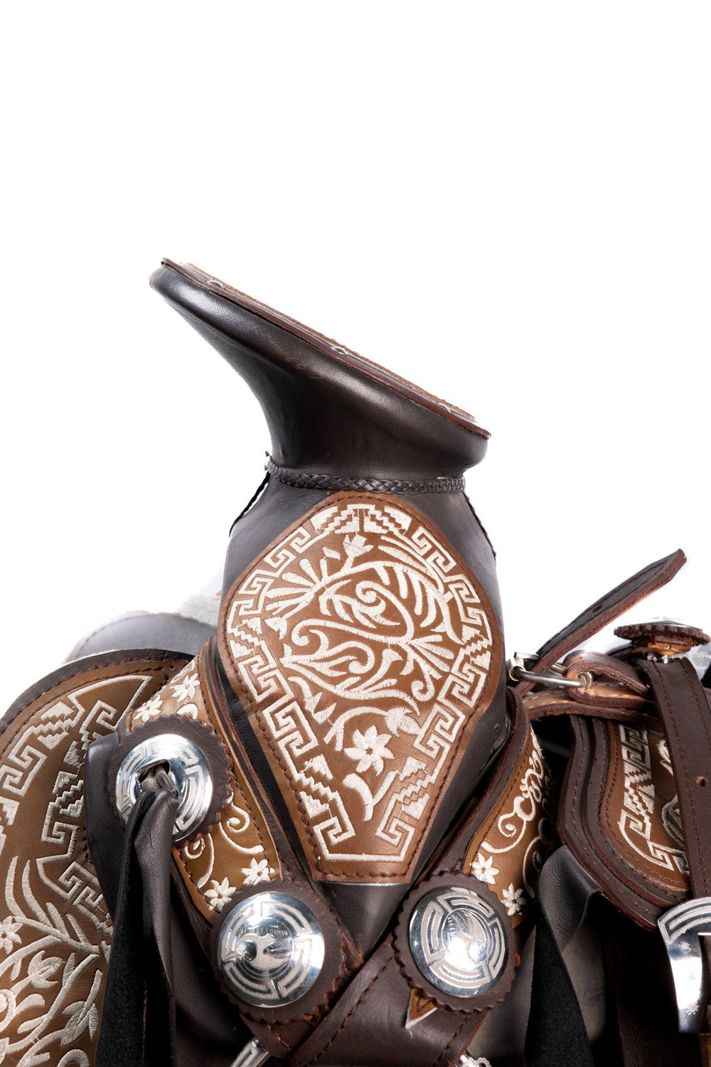 MONTURA BORDADA EN HILO DE ALGODÓN VAQUETA 4 CHOCOLATE C/ HERRAJES CUADRADA