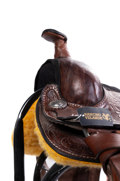 MONTURA TEXANA GRABADA COCIDA A MANO FUSTE 16 NEGRO