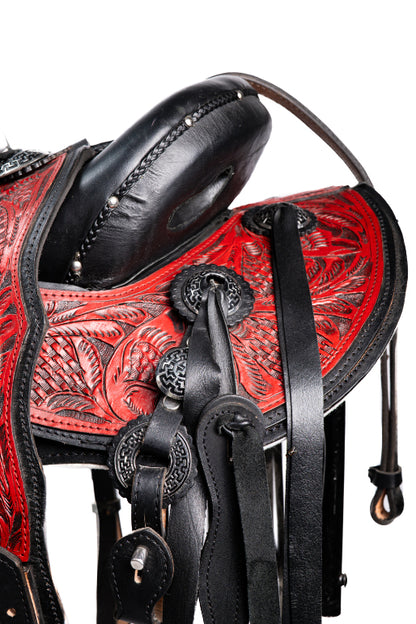 MONTURA DE GUARDA CINCELADAS NEGRA CON ROJO COLA DE PATO FUSTE NORMAL